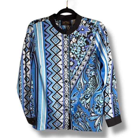 Bob Mackie Tops - Bob Mackie Blue Button Down Blouse Size Medium